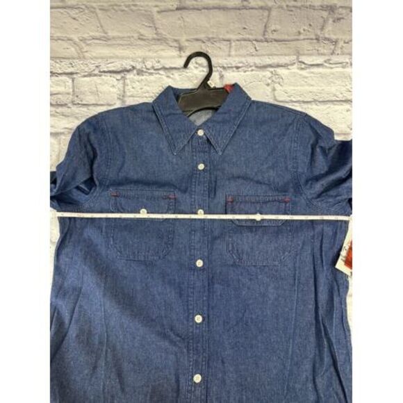 Gloria Vanderbilt Dark Blue Denim Button Front Blouse Size L&M Long Sleeve Shirt - Picture 16 of 16